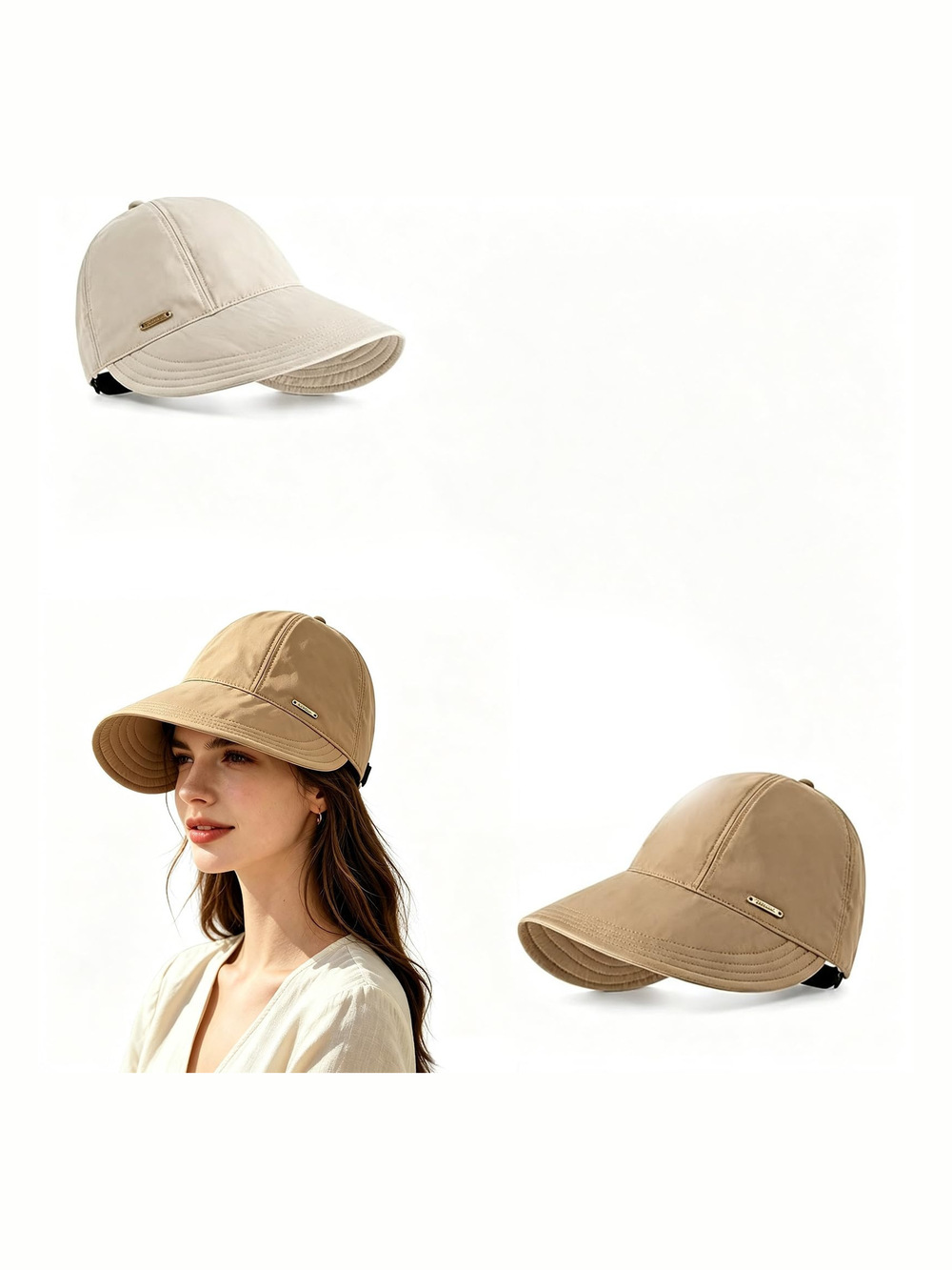 Wide Brim Sun Visors for Women,UPF 50+ Adjustable Ponytail Hat 2-Pack | Size OS